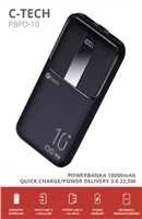 C-tech Powerbank 10000mAh, Li-Pol, 22,5W, USB-C/USB-A/micro USB