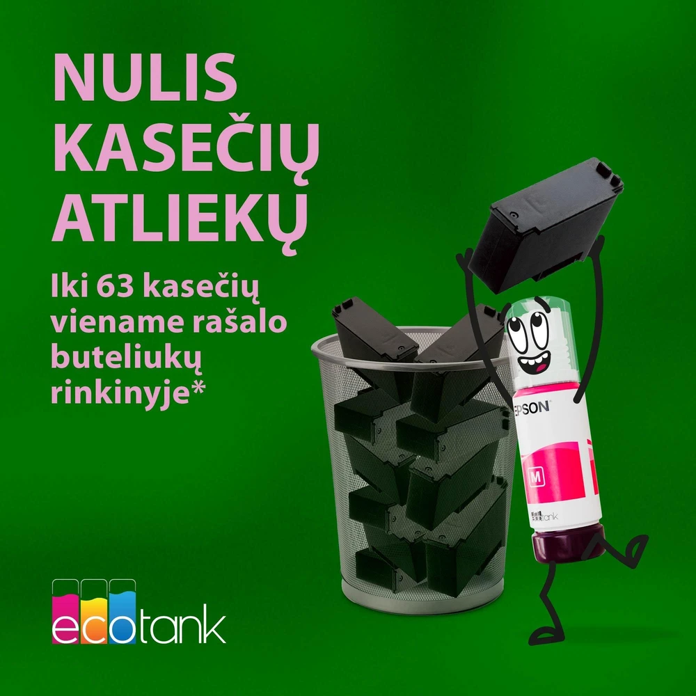 Daugiafunkcis rašalinis spausdintuvas Epson EcoTank L3361, A4, spalvotas, Wi-Fi, Wi-Fi Direct, AirPrint, LCD ekranas, juodas | C11CL63419