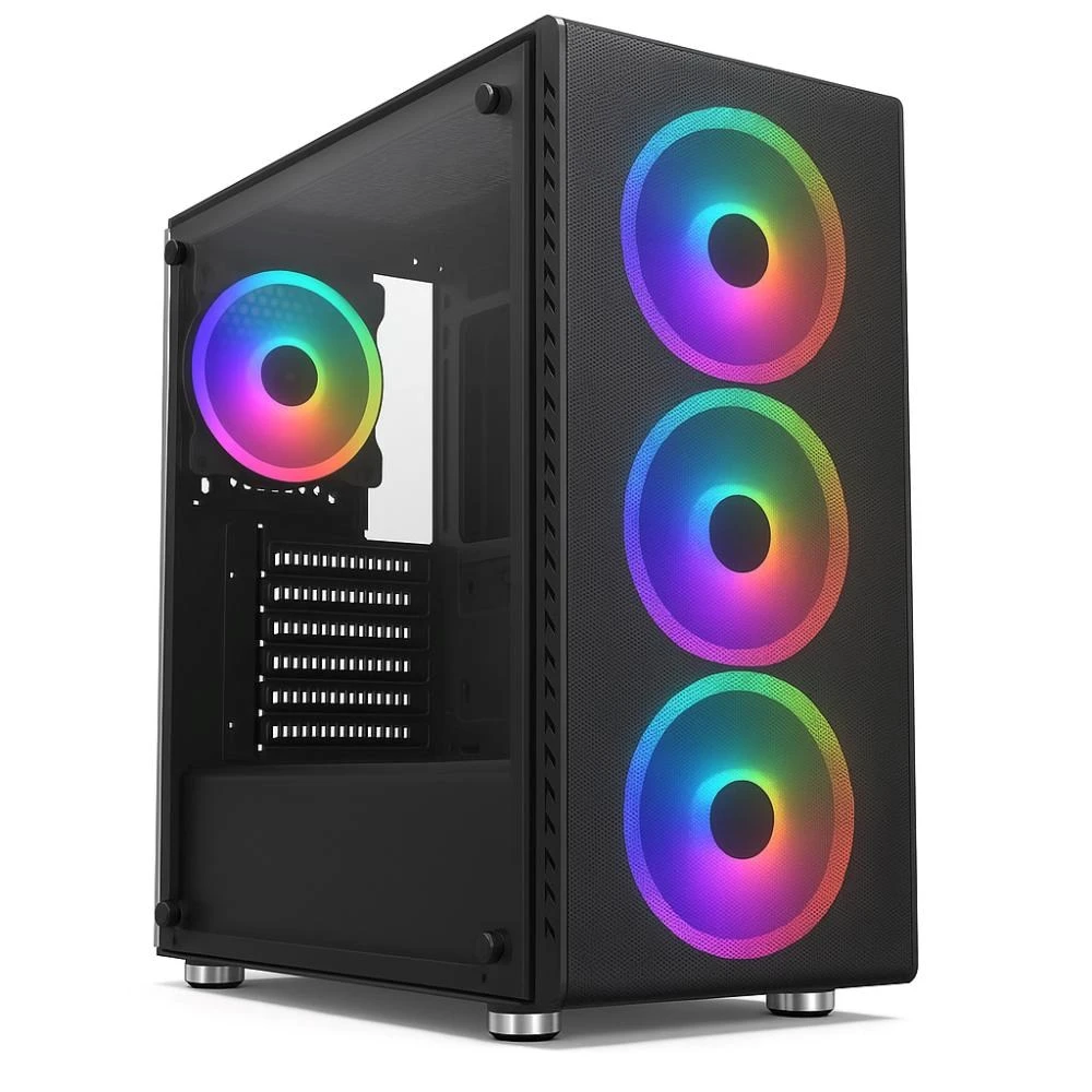 1St Cool 1stCOOL korpusas RAINBOW 4, vidutinio dydžio bokštas, AU, USB 3.0, 4x 120 mm RGB ventiliatoriai, juodas aprašymas - Prekės nuotrauka