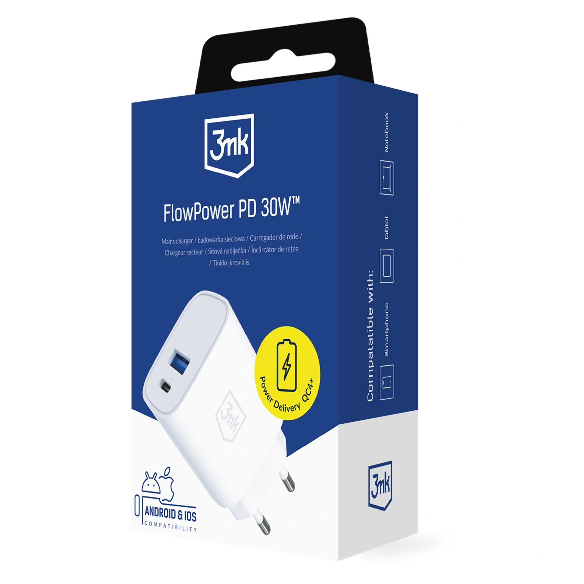 3mk FlowPower 30W 1A1C PD 3,0 QC4+ balta aprašymas - Prekės nuotrauka
