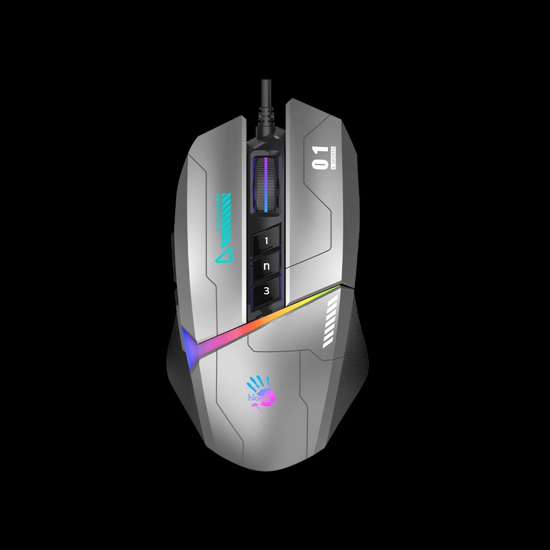 A4tech Bloody Pelė W60 Max aktyvuota, apšviesta žaidimų pelė, 12000 DPI, USB, pilka aprašymas - Prekės nuotrauka