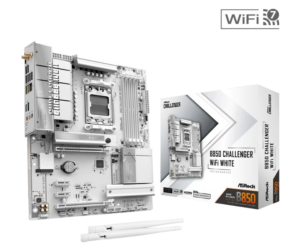 Pagrindinė plokštė ASRock B850M Challenger WiFi Baltas AM5 mATX HDMI/DP DD aprašymas - Prekės nuotrauka
