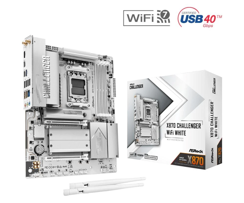 Pagrindinė plokštė ASRock X870 Challenger WiFi Baltas AM5 ATX HDMI/USB-C aprašymas - Prekės nuotrauka