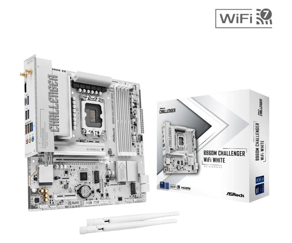 Pagrindinė plokštė ASRock B860M Challenger WiFi Baltas 1851 mATX HDMI/DP DDR5 aprašymas - Prekės nuotrauka