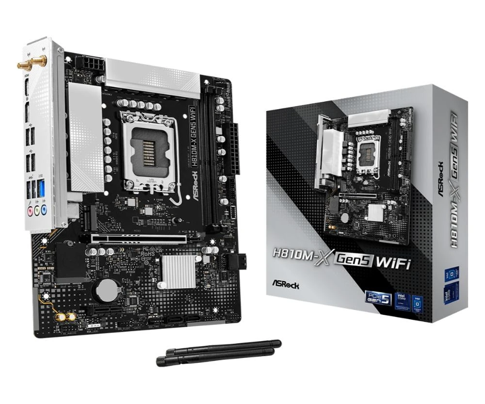 Asrock H810M-X Gen5 WiFi Intel H810 LGA 1851 (Socket V1) micro ATX pagrindinė plokštė aprašymas - Prekės nuotrauka