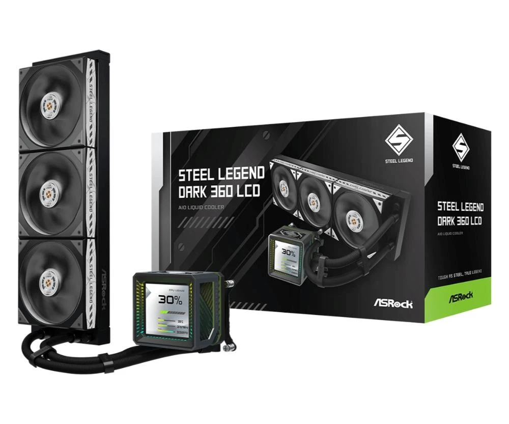 Chłodzenie wodne ASRock Steel Legend Dark 360 LCD aprašymas - Prekės nuotrauka