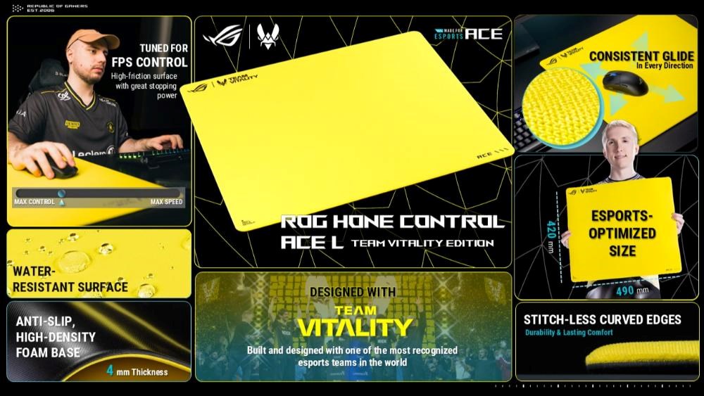 ASUS podložka pod pelė ROG HONE CONTROL ACE L VITALITY ED, 420x490x4, textil, žlutá aprašymas - Prekės nuotrauka