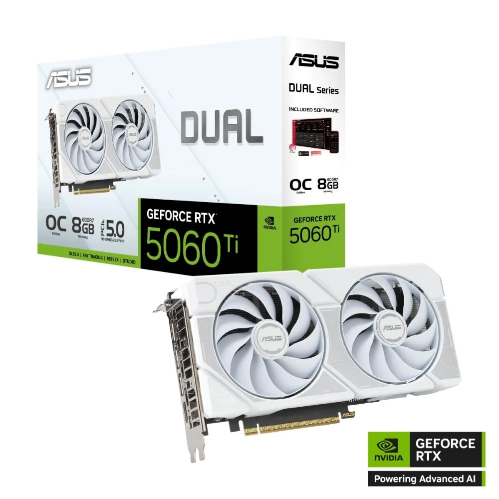 Vaizdo plokštė Asus Dual GeForce RTX 5060 TI Baltas OC 8GB GDDR7 DLSS4 (DUAL-RTX5060TI-O8G-Baltas) aprašymas - Prekės nuotrauka Vaizdo plokštė Asus Dual GeForce RTX 5060 TI Baltas OC 8GB GDDR7 DLSS4 (DUAL-RTX5060TI-O8G-Baltas) aprašymas - Prekės nuotrauka