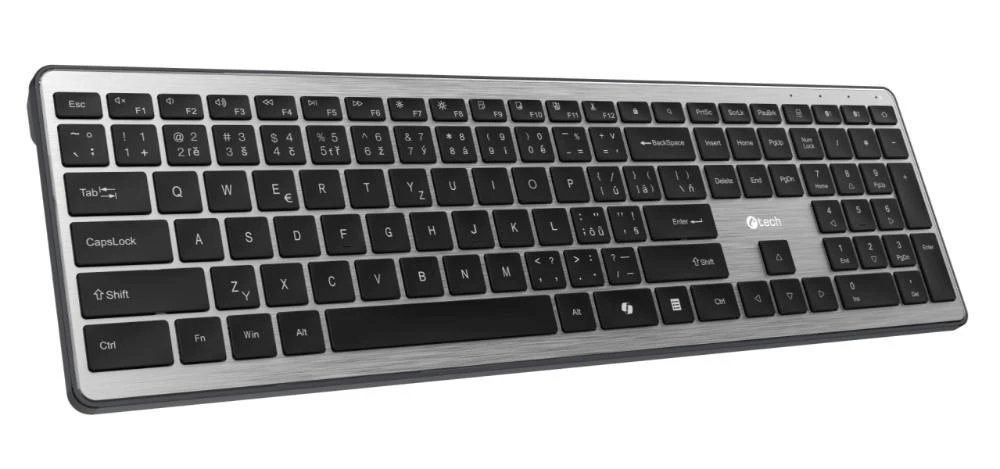 Klaviatūra C-TECH Klávesnice Quallis KB-118 Dual mode, bezdrátová, BT5.0 + 2,4GHz, scissors tlačítka, USB nano receiver, CZ/SK aprašymas - Prekės nuotrauka