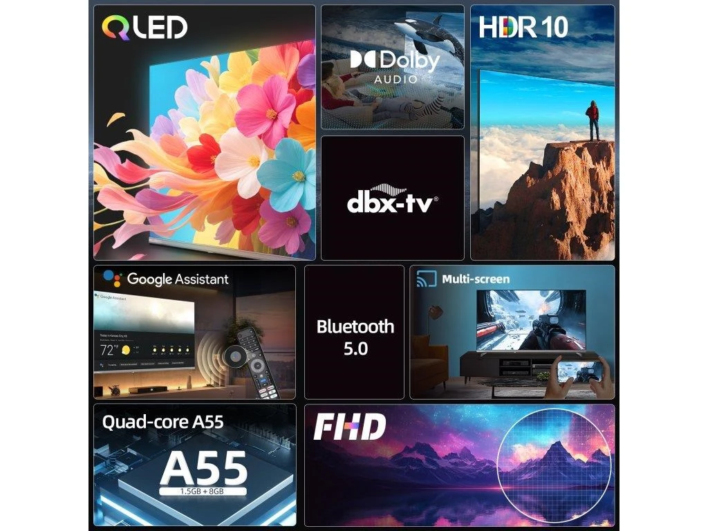 CHiQ L40QST televizorius, 40 colių įstrižainės, QLED, „Full HD“, „Google TV“, berėmis, „Dolby Audio“, „dbx-tv“, HDR 10 aprašymas - Prekės nuotrauka CHiQ L40QST televizorius, 40 colių įstrižainės, QLED, „Full HD“, „Google TV“, berėmis, „Dolby Audio“, „dbx-tv“, HDR 10 aprašymas - Prekės nuotrauka