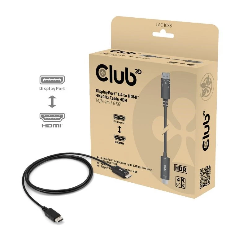 Club 3D DisplayPort į HDMI kabelis 2m CLUB3D aprašymas - Prekės nuotrauka Club 3D DisplayPort į HDMI kabelis 2m CLUB3D aprašymas - Prekės nuotrauka