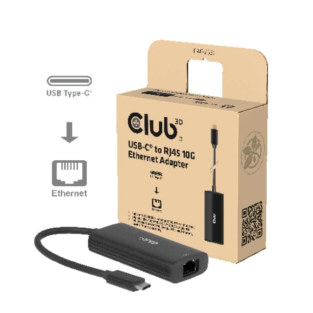 Club 3D Club3D Adaptér USB-C na RJ45, 10Gb, M/F, 12cm aprašymas - Prekės nuotrauka