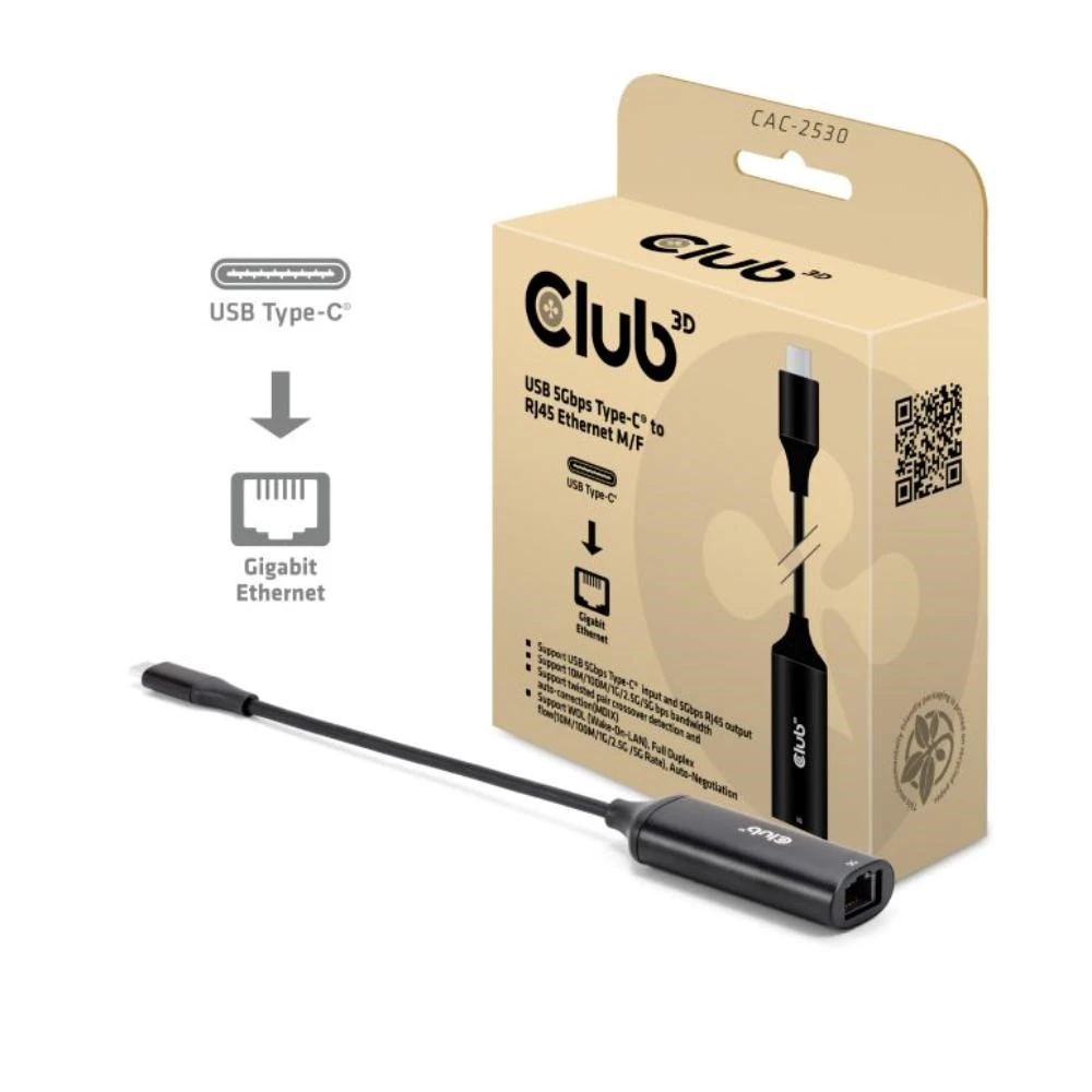 Club 3D CLUB3D USB-C įėjimo/išėjimo adapteris į RJ45/M/F CAC-2530 aprašymas - Prekės nuotrauka Club 3D CLUB3D USB-C įėjimo/išėjimo adapteris į RJ45/M/F CAC-2530 aprašymas - Prekės nuotrauka
