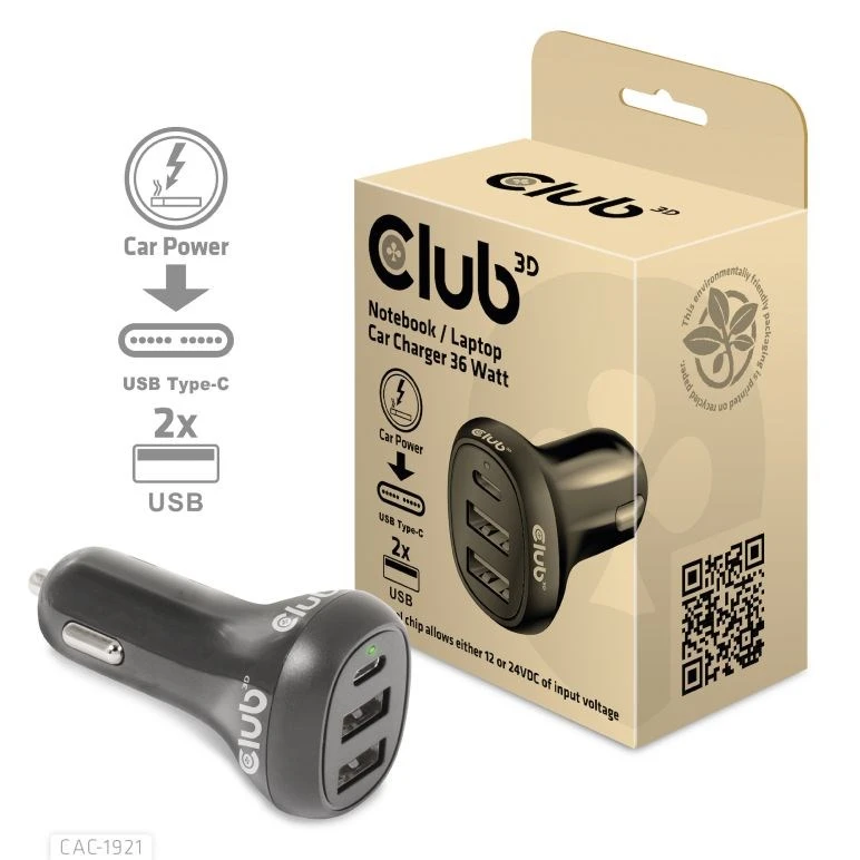 Club 3D Automobilinis įkroviklis 36W aprašymas - Prekės nuotrauka