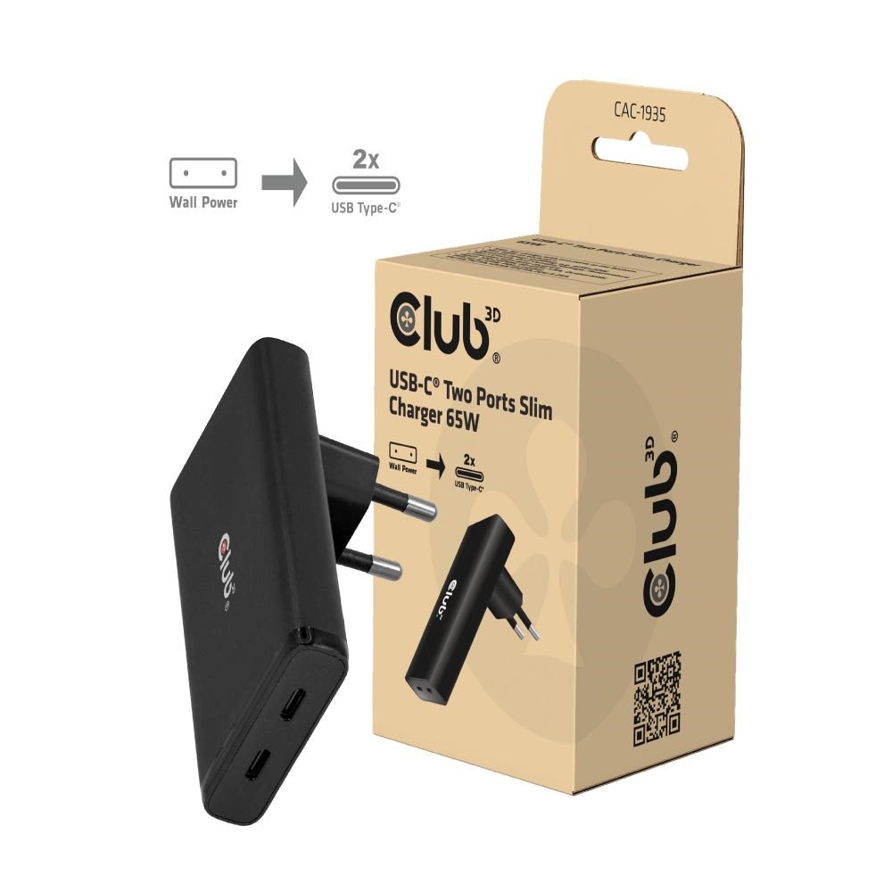 Club 3D Club3D kelioninis 65W GAN technologijos įkroviklis, 2 prievadai (2xUSB-C), PPS, PD 3.1 aprašymas - Prekės nuotrauka