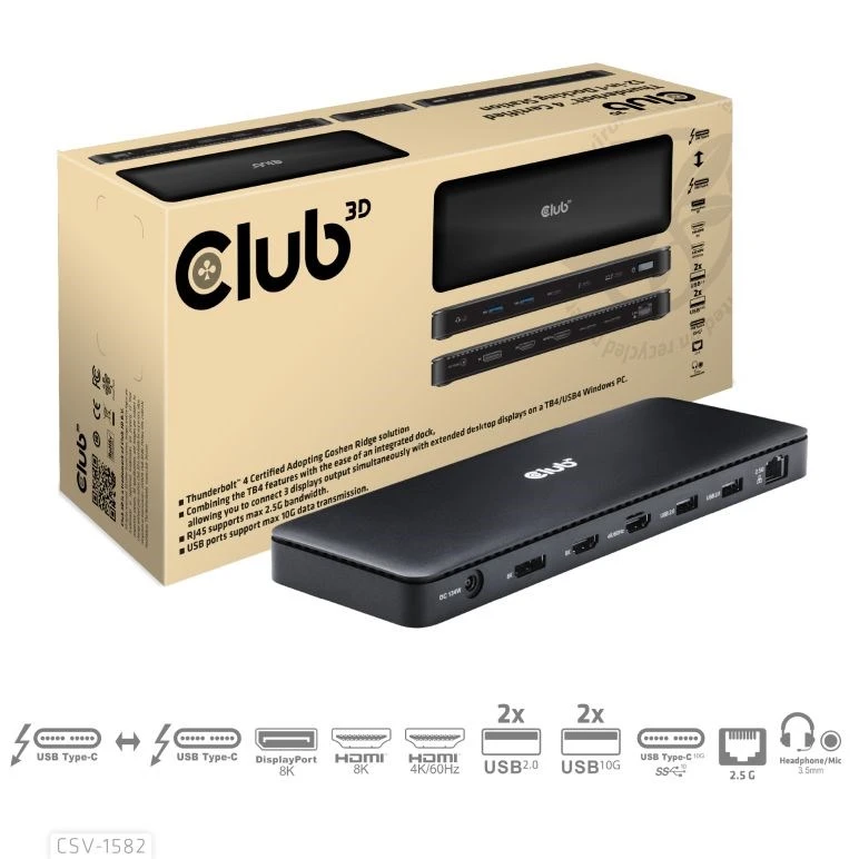 Club 3D 12-in-1 Thunderbolt 4 stotis / replikatorius (CSV-1582) aprašymas - Prekės nuotrauka