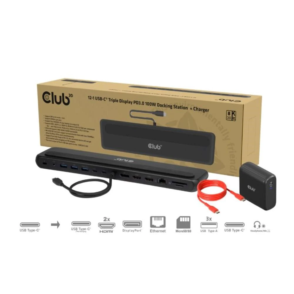 „Club 3D“ „Club3D“ USB-C prijungimo stotelė 12v1, 2xHDMI, 1xDP, 2xUSB-C, 3xUSB, 1xRJ45, 1x3,5 mm, juoda aprašymas - Prekės nuotrauka „Club 3D“ „Club3D“ USB-C prijungimo stotelė 12v1, 2xHDMI, 1xDP, 2xUSB-C, 3xUSB, 1xRJ45, 1x3,5 mm, juoda aprašymas - Prekės nuotrauka