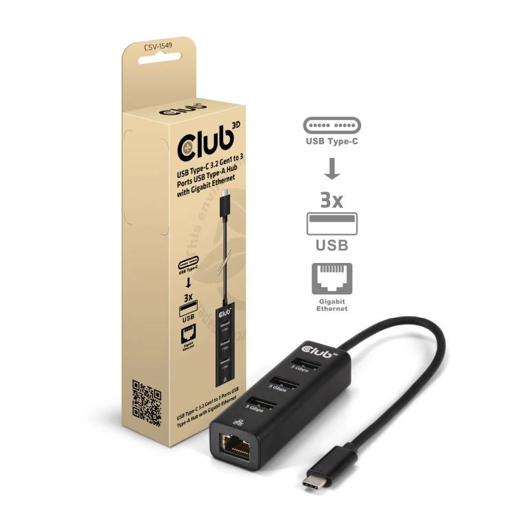 HUB USB Club 3D Club3D USB šakotuvas USB Typ-C 3.2 > 3x USB Type A 1Gbps mažmeninė prekyba aprašymas - Prekės nuotrauka HUB USB Club 3D Club3D USB šakotuvas USB Typ-C 3.2 > 3x USB Type A 1Gbps mažmeninė prekyba aprašymas - Prekės nuotrauka