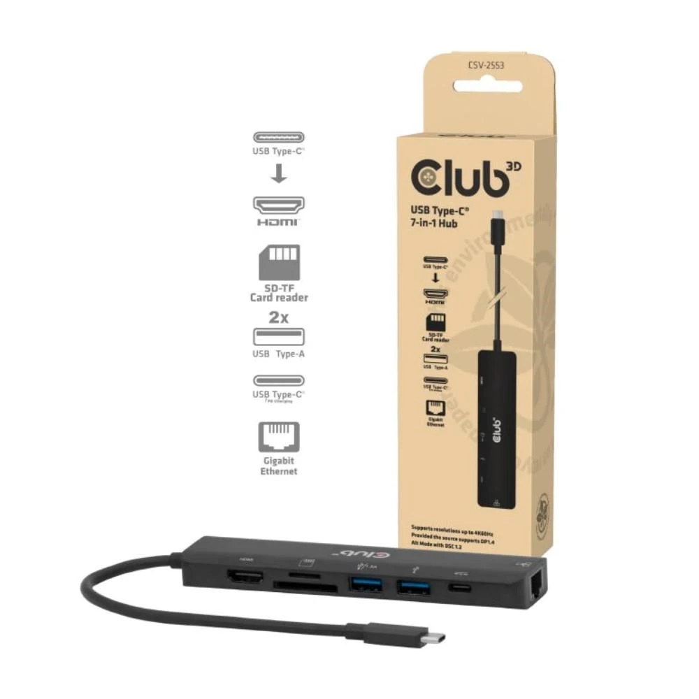 Club 3D 7-in-1 USB-C HDMI I/O HUB 100W CLUB3D aprašymas - Prekės nuotrauka Club 3D 7-in-1 USB-C HDMI I/O HUB 100W CLUB3D aprašymas - Prekės nuotrauka