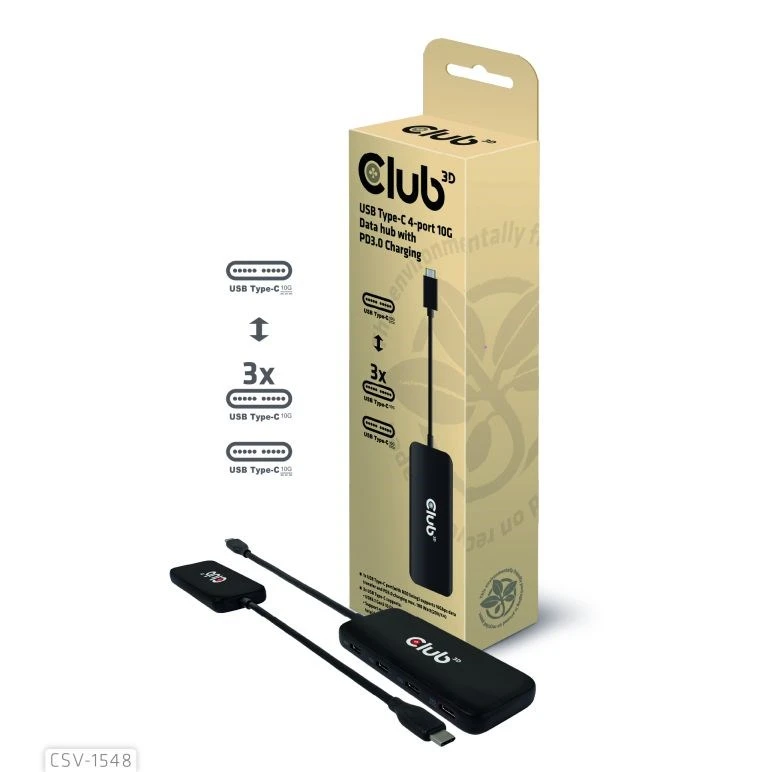 Club 3D Club3D šakotuvas 1xUSB-C ir 4xUSB-C, 10Gbps prievadas, PD 3.0 aprašymas - Prekės nuotrauka