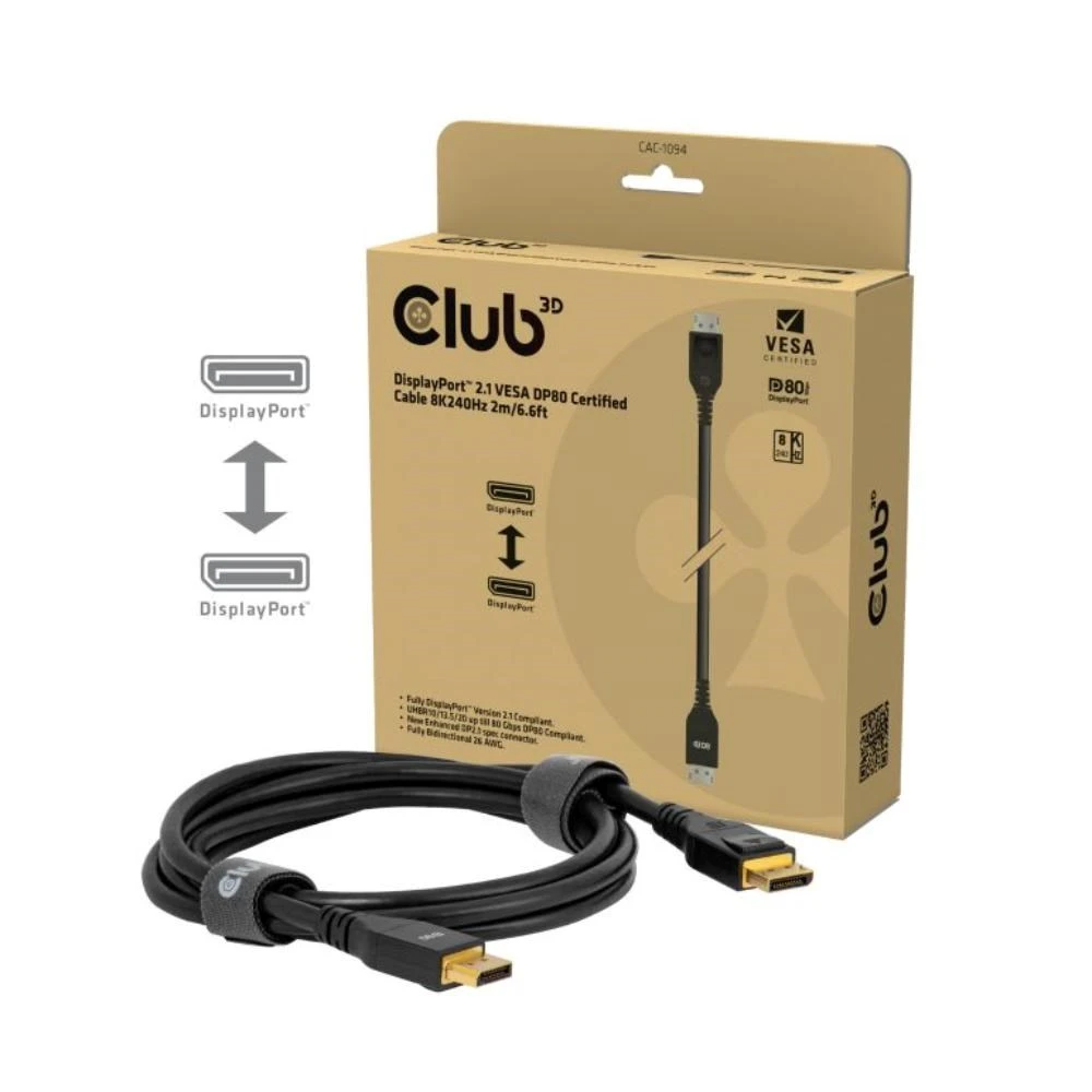 Club 3D DP kabelis 2.1 DP80 sertifikuotas 10K/8K/4K M/M mažmeninė prekyba - Kabelis (CAC-1094) aprašymas - Prekės nuotrauka