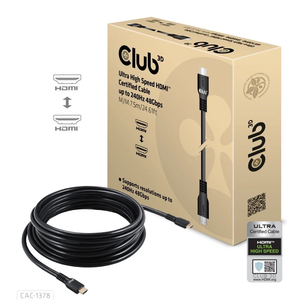 Club 3D Club3D HDMI-Kabelis A -> A 2.1 Ultra High Speed 8K60Hz 7,5m mažmeninė prekyba aprašymas - Prekės nuotrauka