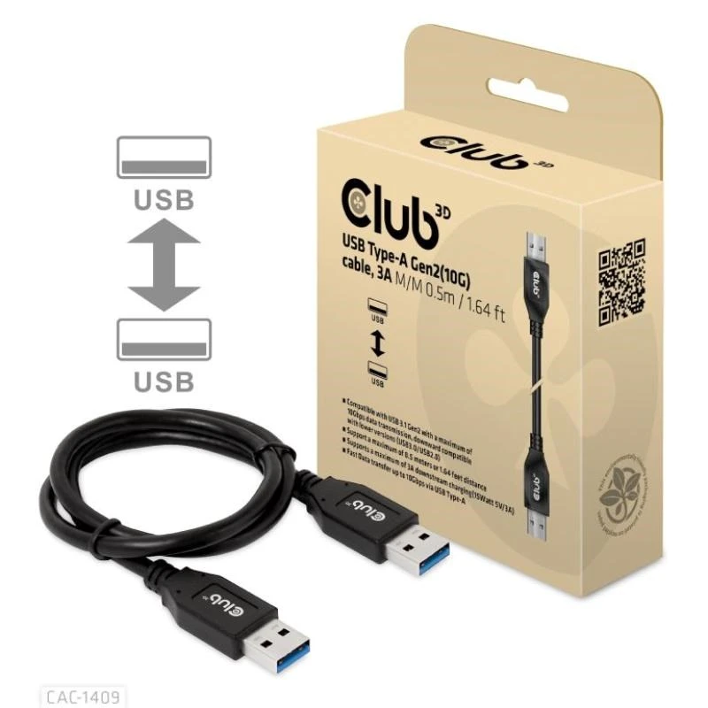 Kabelis USB Club 3D USB-A - USB-A 0.5 m Juodas (CAC-1409) aprašymas - Prekės nuotrauka