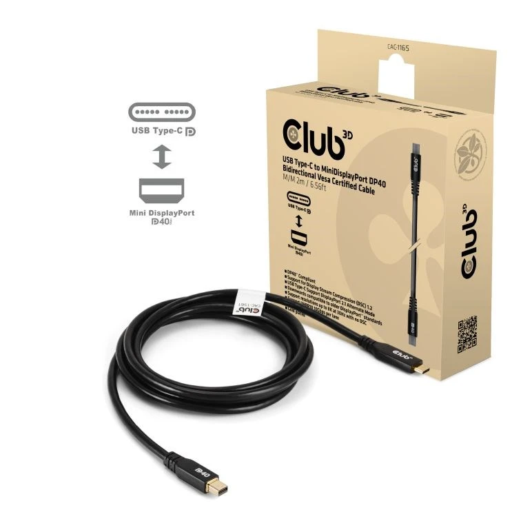 Kabelis Club 3D Club3D Kabelis USB Typ C MiniDP 2.1 2m 8K30Hz St/St mažmeninė prekyba aprašymas - Prekės nuotrauka