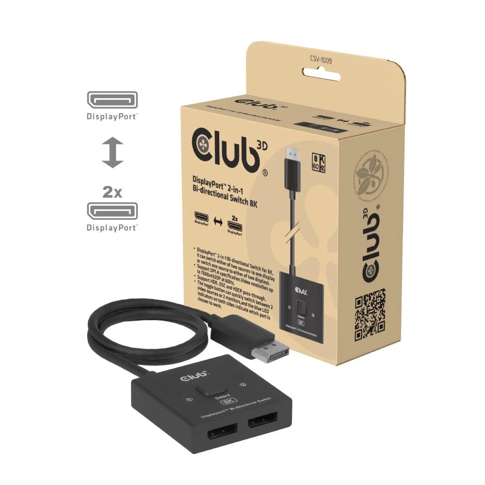 „Club 3D“ CLUB3D CSV-1009 „DisplayPort 2x DisplayPort“ TV skirstytuvas aprašymas - Prekės nuotrauka