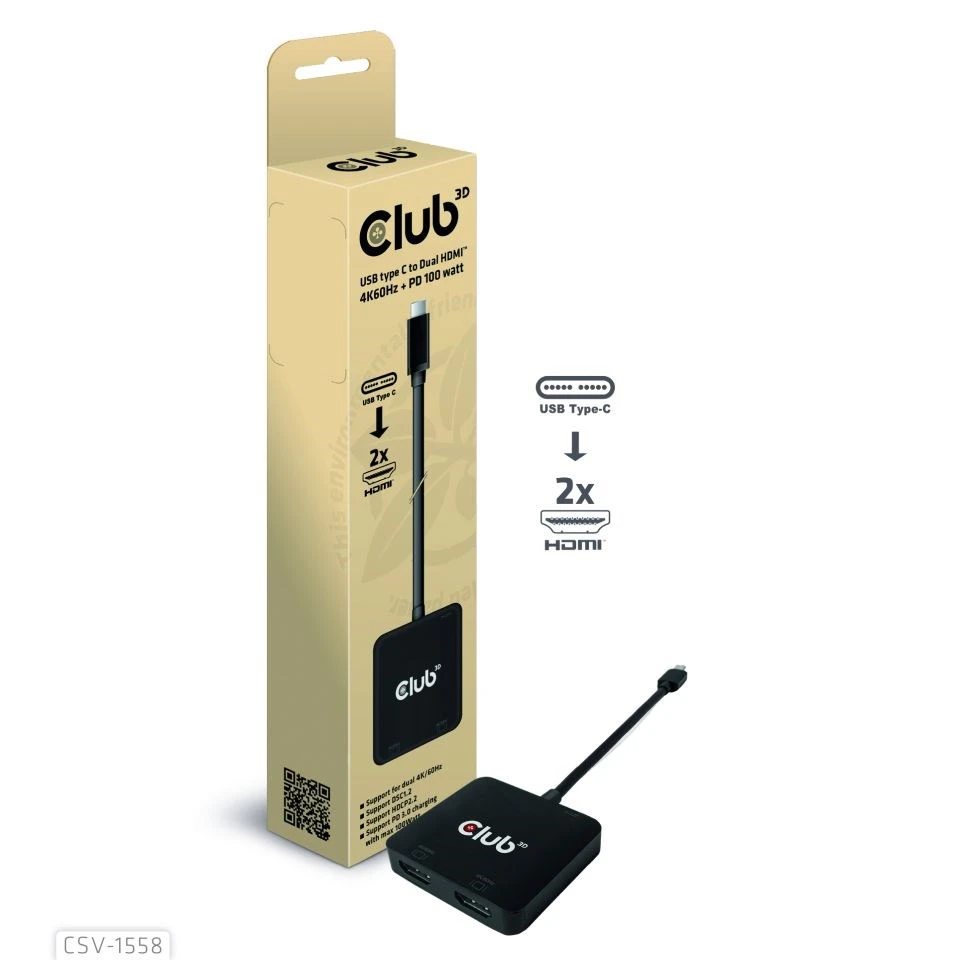 Club 3D USB-C į HDMI 2 prievadų I/O modulis aprašymas - Prekės nuotrauka Club 3D USB-C į HDMI 2 prievadų I/O modulis aprašymas - Prekės nuotrauka