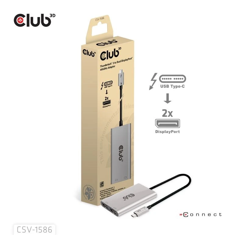 „Club 3D“ AV signalo perdavimo sistema „Club 3D“ vaizdo šakotuvas „Thunderbolt“ 3–2 DP, dvigubas 4K60Hz arba vienas 8K60Hz/4K120Hz aprašymas - Prekės nuotrauka „Club 3D“ AV signalo perdavimo sistema „Club 3D“ vaizdo šakotuvas „Thunderbolt“ 3–2 DP, dvigubas 4K60Hz arba vienas 8K60Hz/4K120Hz aprašymas - Prekės nuotrauka