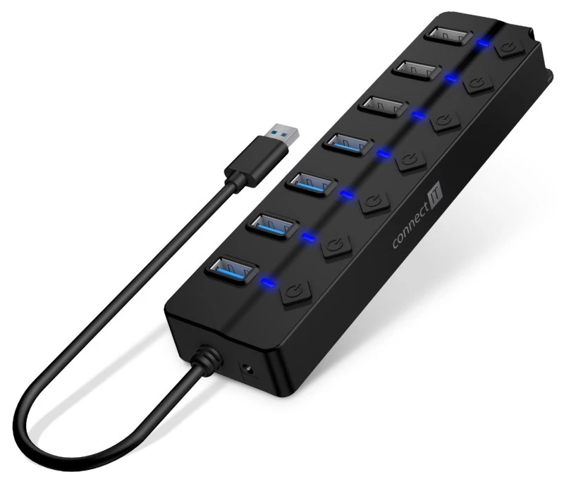 CONNECT IT USB Hub Mighty Switch 2, 4xUSB 3.0, 3xUSB 2.0, išorinis, juoda aprašymas - Prekės nuotrauka