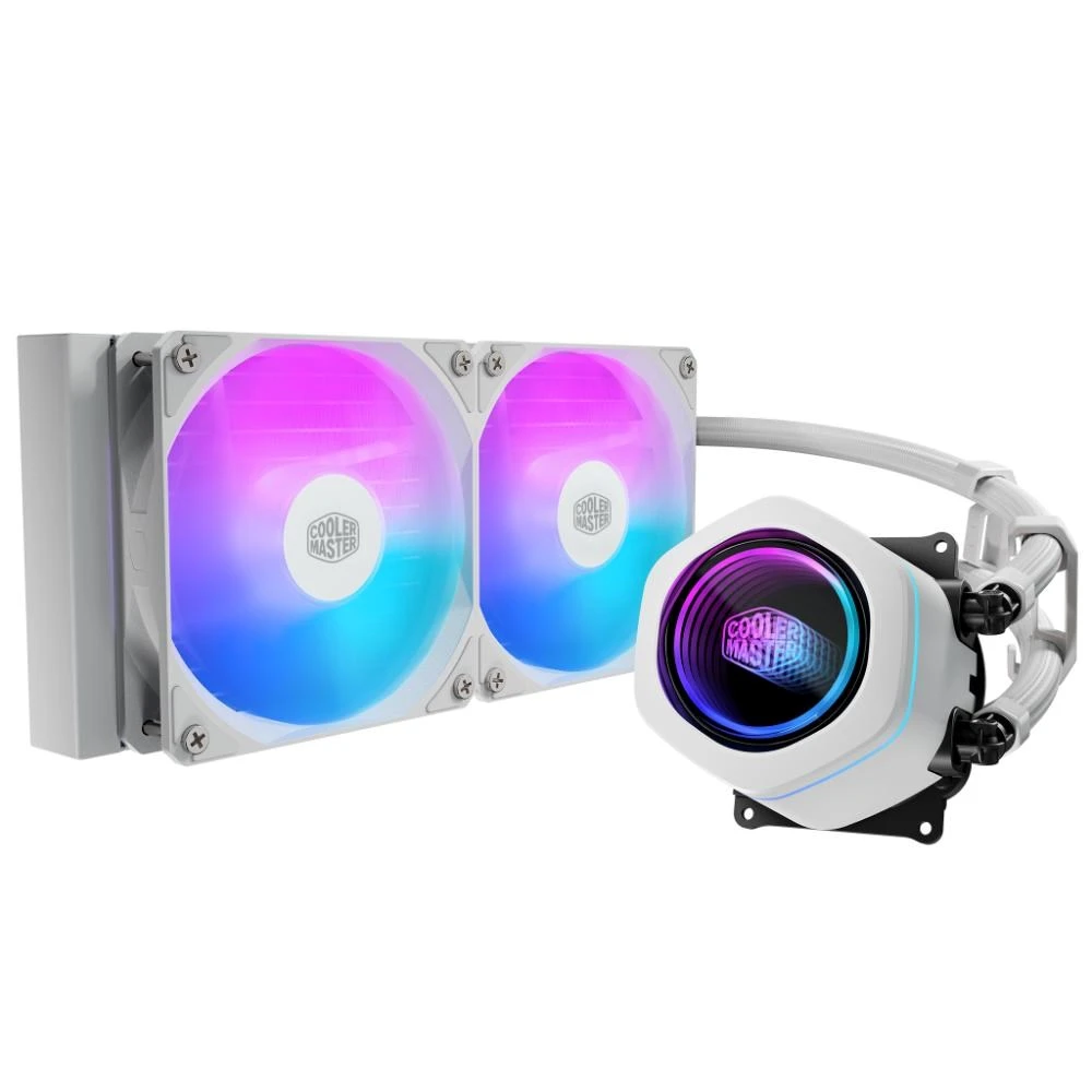 Cooler Master vodní chladič MasterLiquid Core Nex Digital 240 Baltas ARGB, 2x 120mm, ARGB, LGA1851, AM5, Bílá aprašymas - Prekės nuotrauka