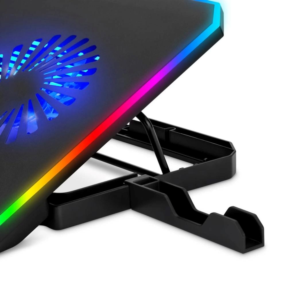 EVOLVEO CoolPro, chladící podložka pod notebook, 2x ventilátor, RGB podsvícení, juoda aprašymas - Prekės nuotrauka