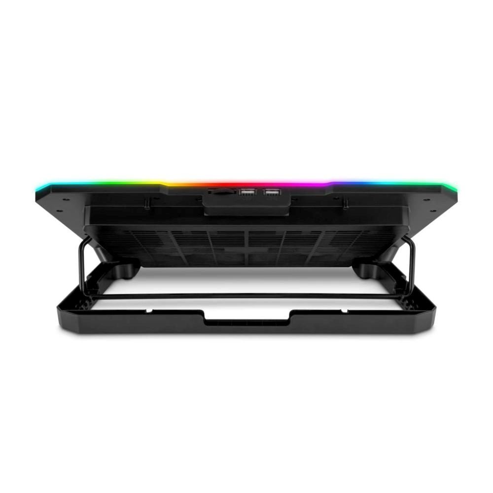 EVOLVEO CoolPro, chladící podložka pod notebook, 2x ventilátor, RGB podsvícení, juoda aprašymas - Prekės nuotrauka