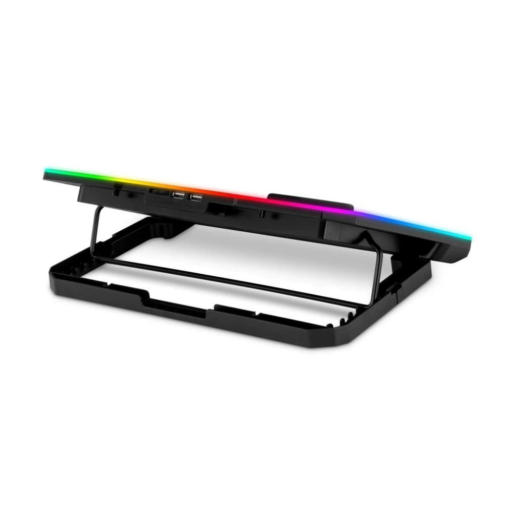 EVOLVEO CoolPro, chladící podložka pod notebook, 2x ventilátor, RGB podsvícení, juoda aprašymas - Prekės nuotrauka