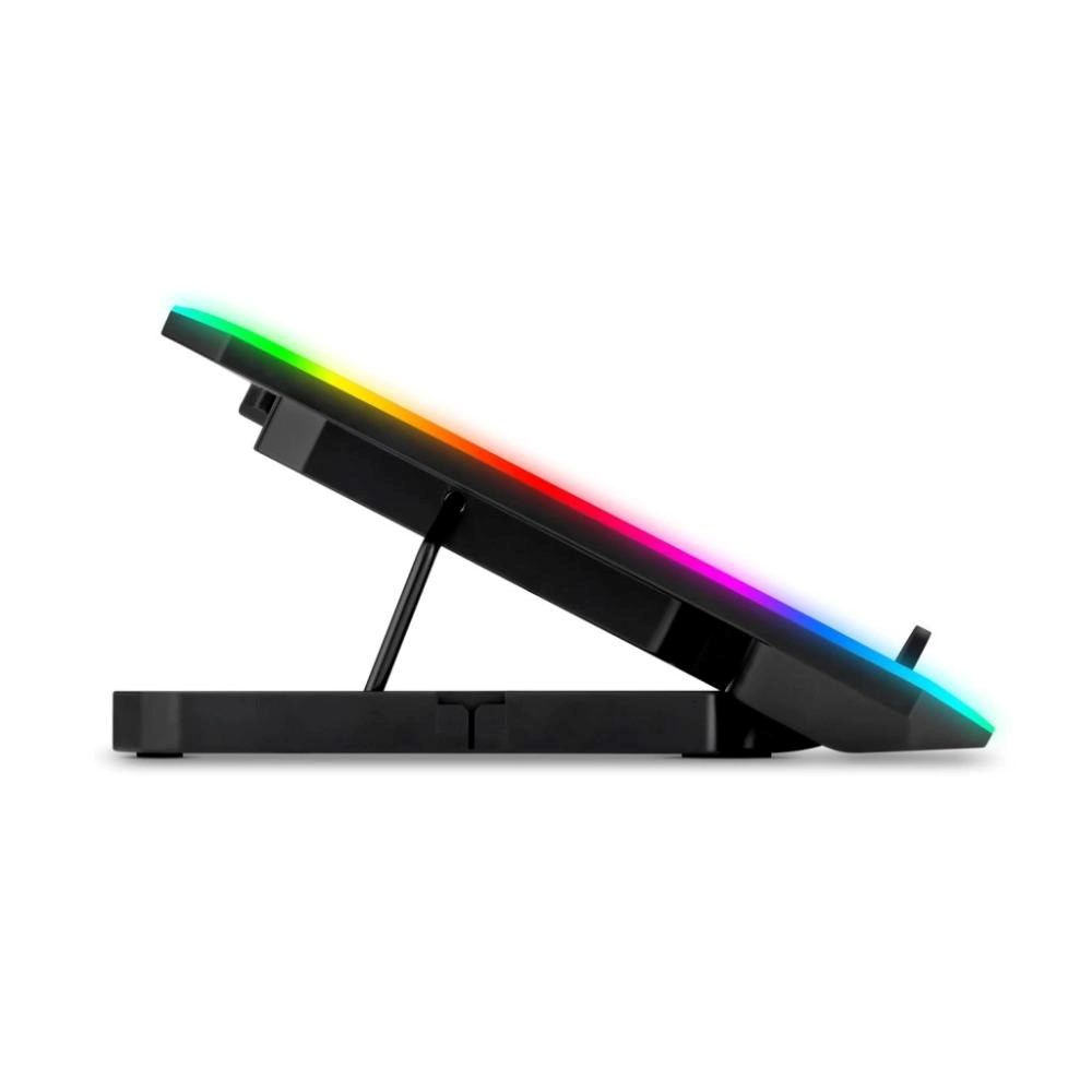 EVOLVEO CoolPro, chladící podložka pod notebook, 2x ventilátor, RGB podsvícení, juoda aprašymas - Prekės nuotrauka
