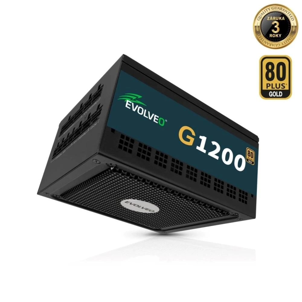 EVOLVEO G1200, 1200 W maitinimo šaltinis, 80+ GOLD, ATX 3.1, aPFC, 140 mm ventiliatorius, pilnai modulinis, 3 metų garantija, juodas aprašymas - Prekės nuotrauka