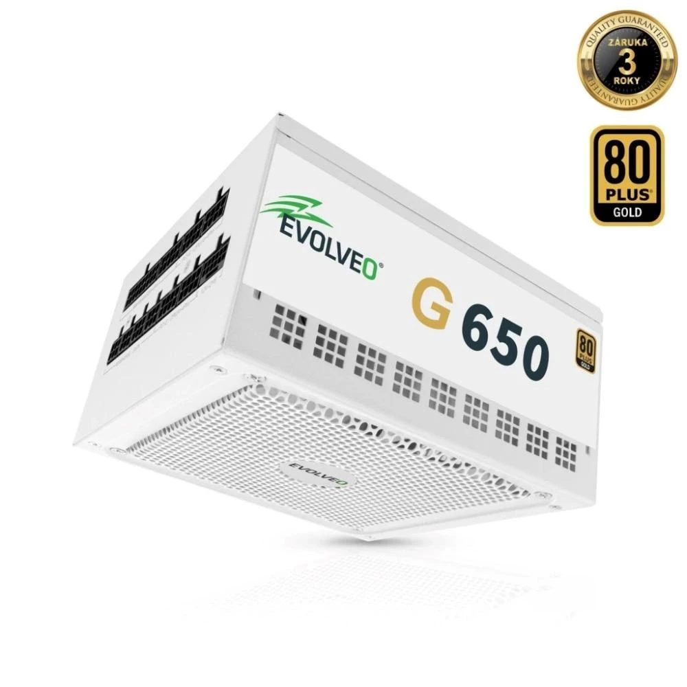Montech EVOLVEO G650, zdroj 650W, 80+ GOLD, ATX 3.1, aPFC, 140 mm ventilátor, plně modulární, záruka 3 roky, bílý aprašymas - Prekės nuotrauka