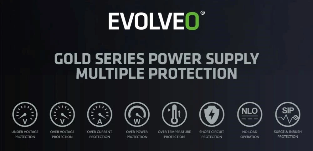 Montech EVOLVEO G850, zdroj 850W, 80+ GOLD, ATX 3.1, aPFC, 140 mm ventilátor, plně modulární, záruka 3 roky, černý aprašymas - Prekės nuotrauka