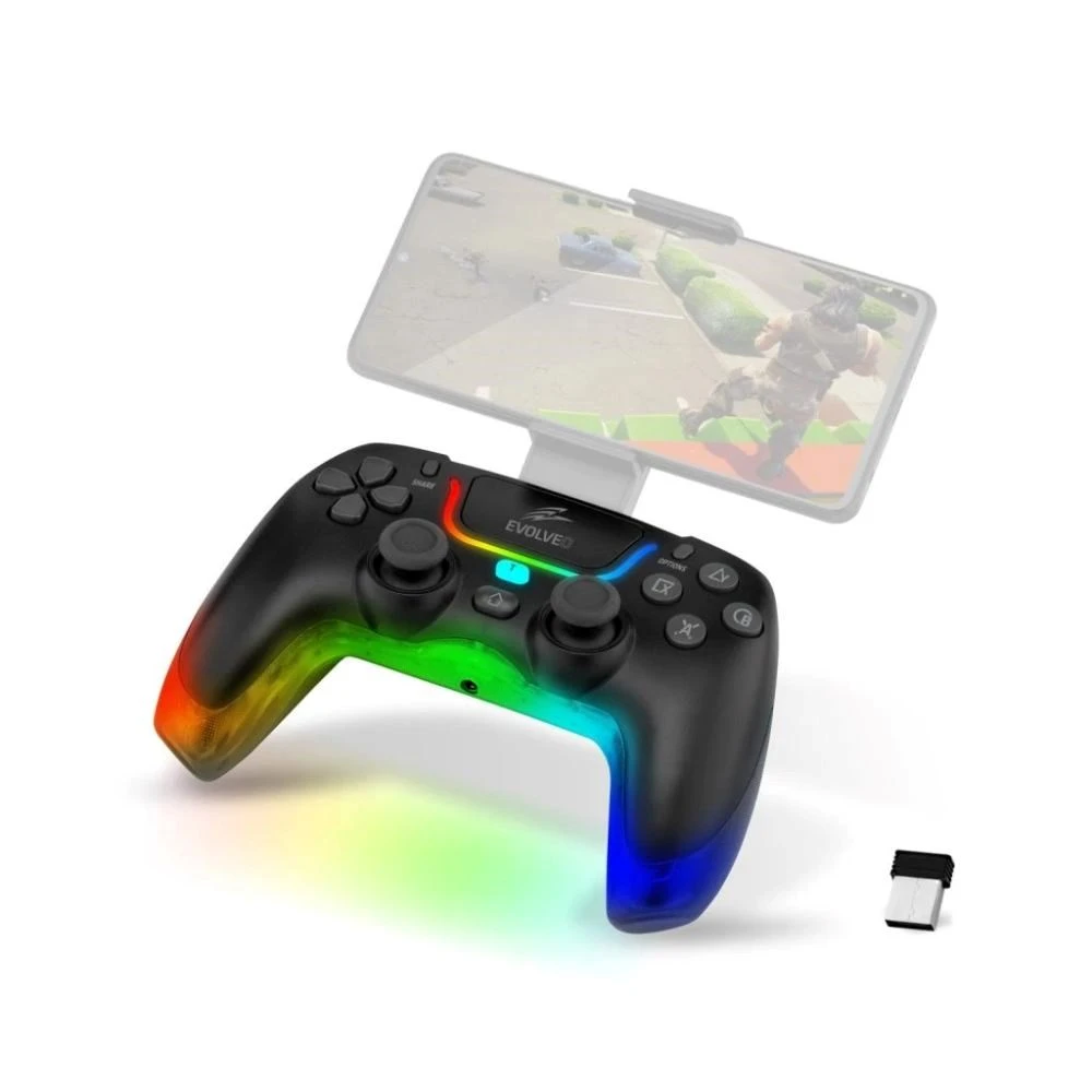 EVOLVEO Ptero2, bezdrátový & drátový gamepad pro PC, PS3/4/5, iOS, Android, Switch, černý aprašymas - Prekės nuotrauka
