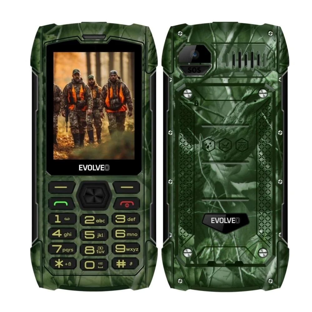 EVOLVEO StrongPhone H1, vandeniui atsparus patvarus telefonas su dviem SIM kortelėmis, kamufliažas aprašymas - Prekės nuotrauka
