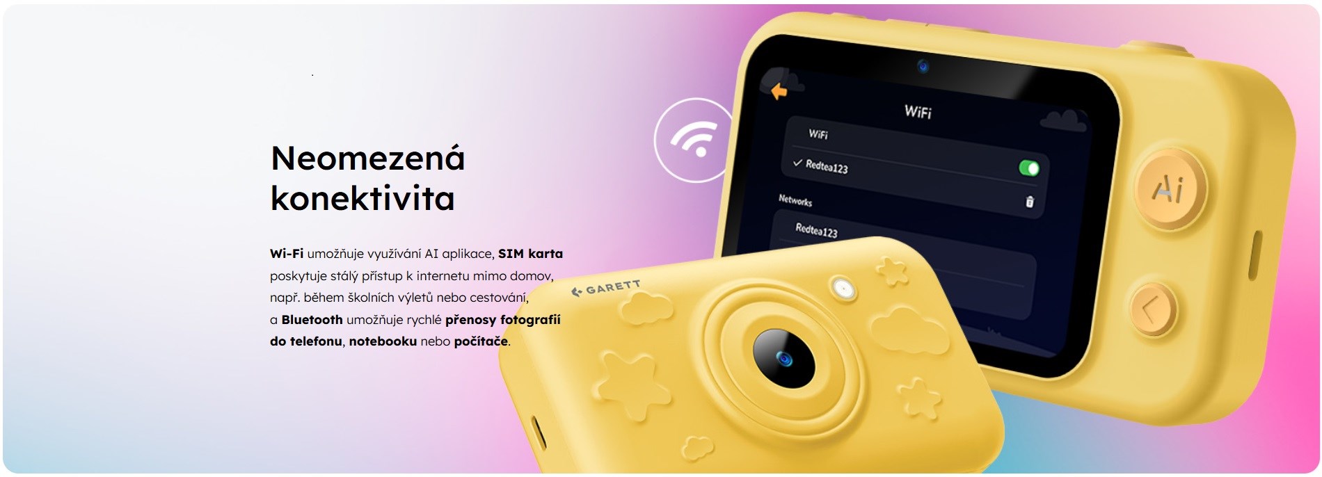 Garett Garrett Snap AI Camera 13Megapixel Gul Digitalkamera til børn aprašymas - Prekės nuotrauka