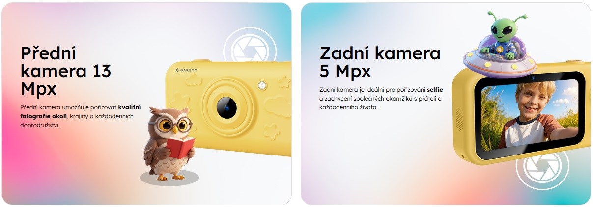 Garett Garrett Snap AI Camera 13Megapixel Gul Digitalkamera til børn aprašymas - Prekės nuotrauka