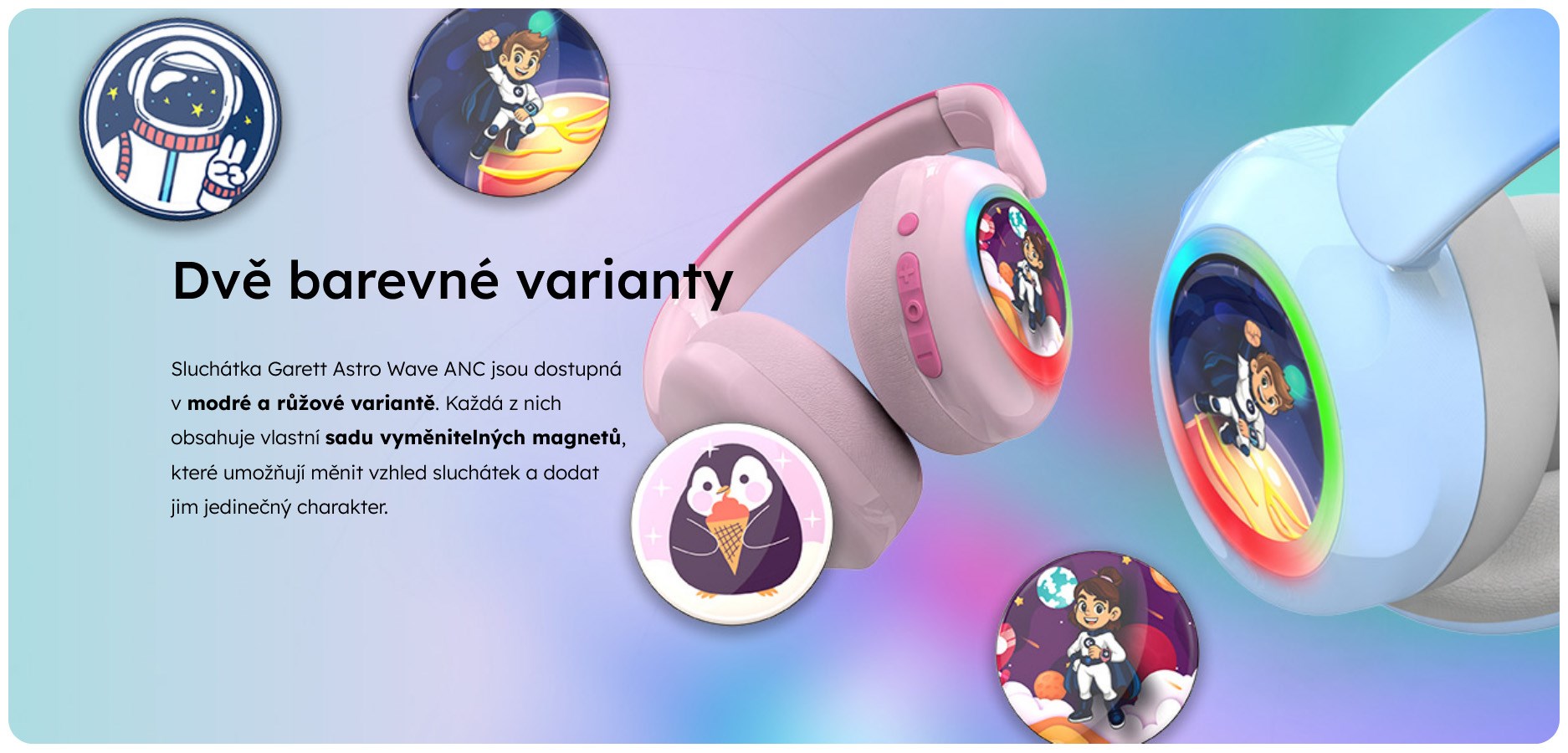 Garett Wireless headphones Astro Wave ANC Rožinė aprašymas - Prekės nuotrauka