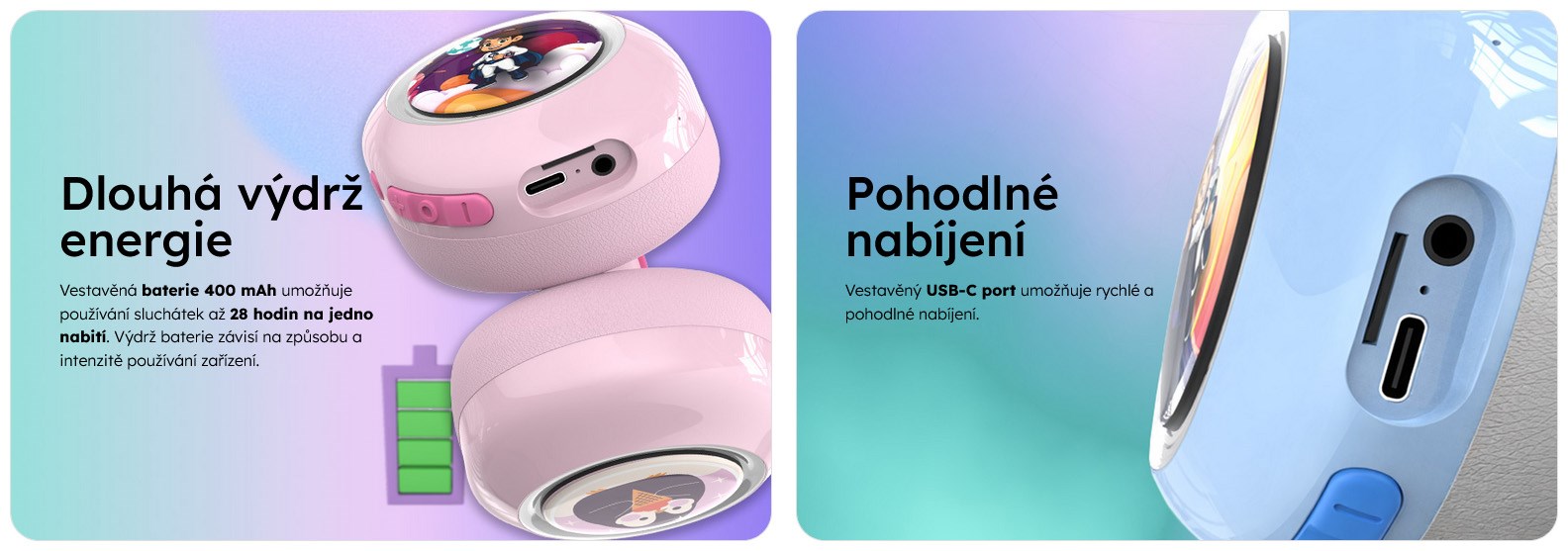 Garett Wireless headphones Astro Wave ANC Rožinė aprašymas - Prekės nuotrauka