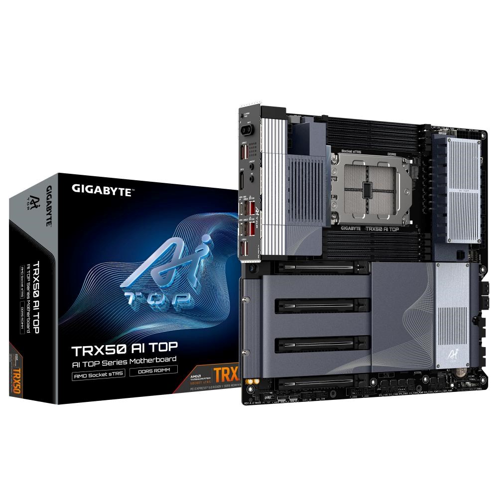 GIGABYTE MB Sc sTR5 TRX50 AI TOP-2B, AMD TRX50, 8xDDR5, WiFi, E-ATX aprašymas - Prekės nuotrauka