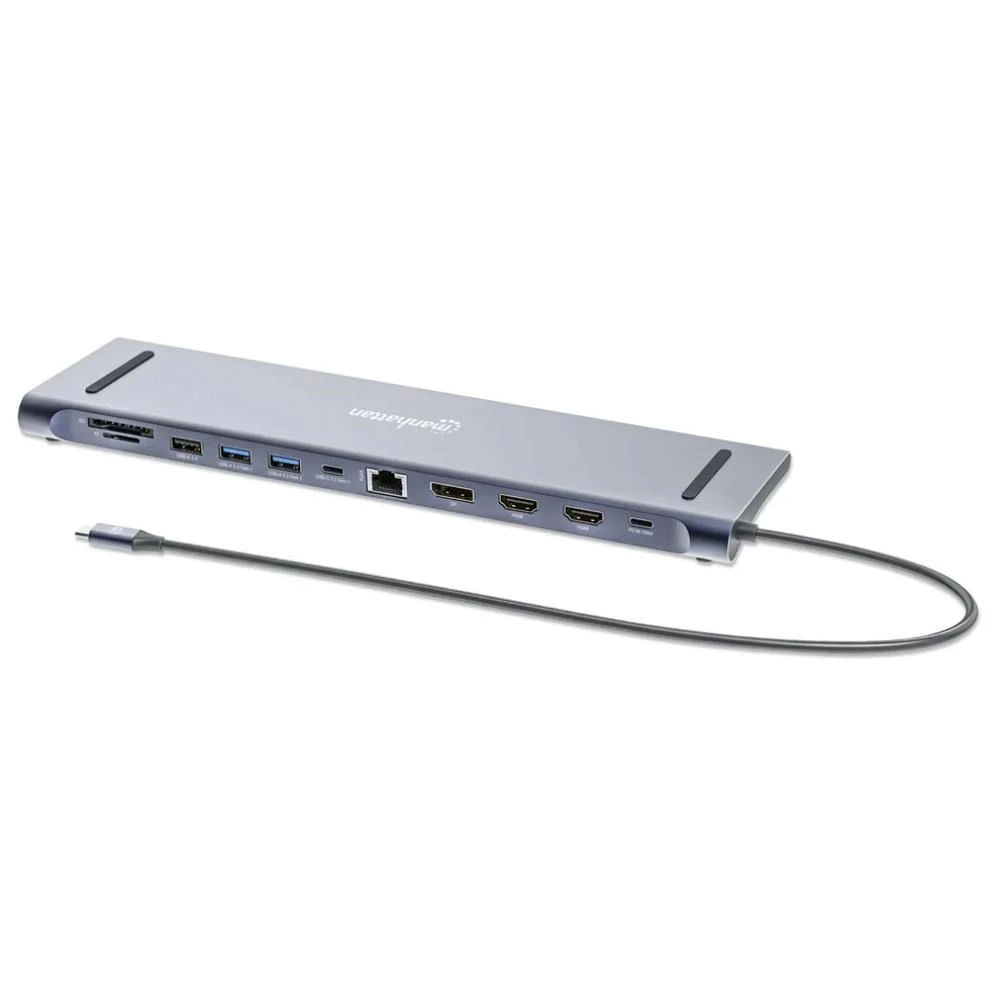 Manhattan MH 190305 11 viename USB (3.2) tipo C prijungimo stotis su trigubu monitoriumi, kelių prievadų aprašymas - Prekės nuotrauka Manhattan MH 190305 11 viename USB (3.2) tipo C prijungimo stotis su trigubu monitoriumi, kelių prievadų aprašymas - Prekės nuotrauka