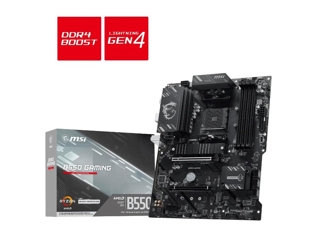 Pagrindinė plokštė MSI MB Sc AM4 B550 GAMING, AMD B550, 4xDDR4, 1xHDMI, 1xDP, ATX aprašymas - Prekės nuotrauka
