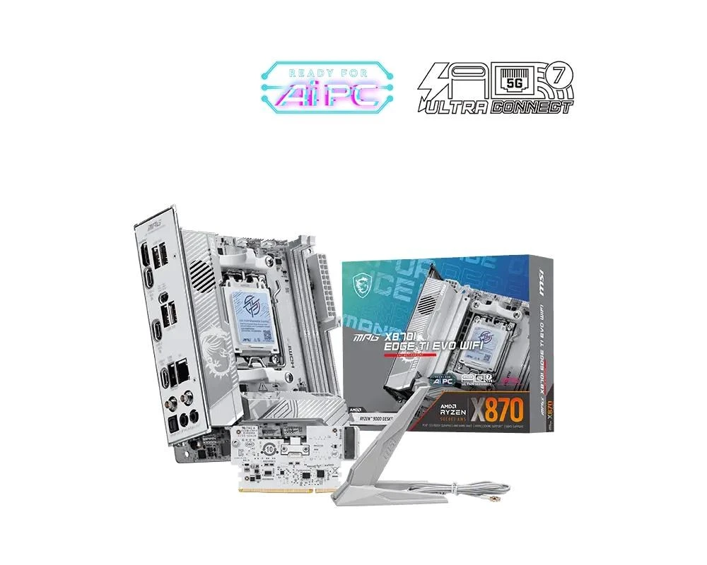 Pagrindinė plokštė MSI MPG X870I EDGE TI EVO WIFI | Processor family AMD | Processor socket AM5 | DDR5 | Supported hard disk drive interfaces SATA, M.2 | Number of SATA connectors 2 aprašymas - Prekės nuotrauka